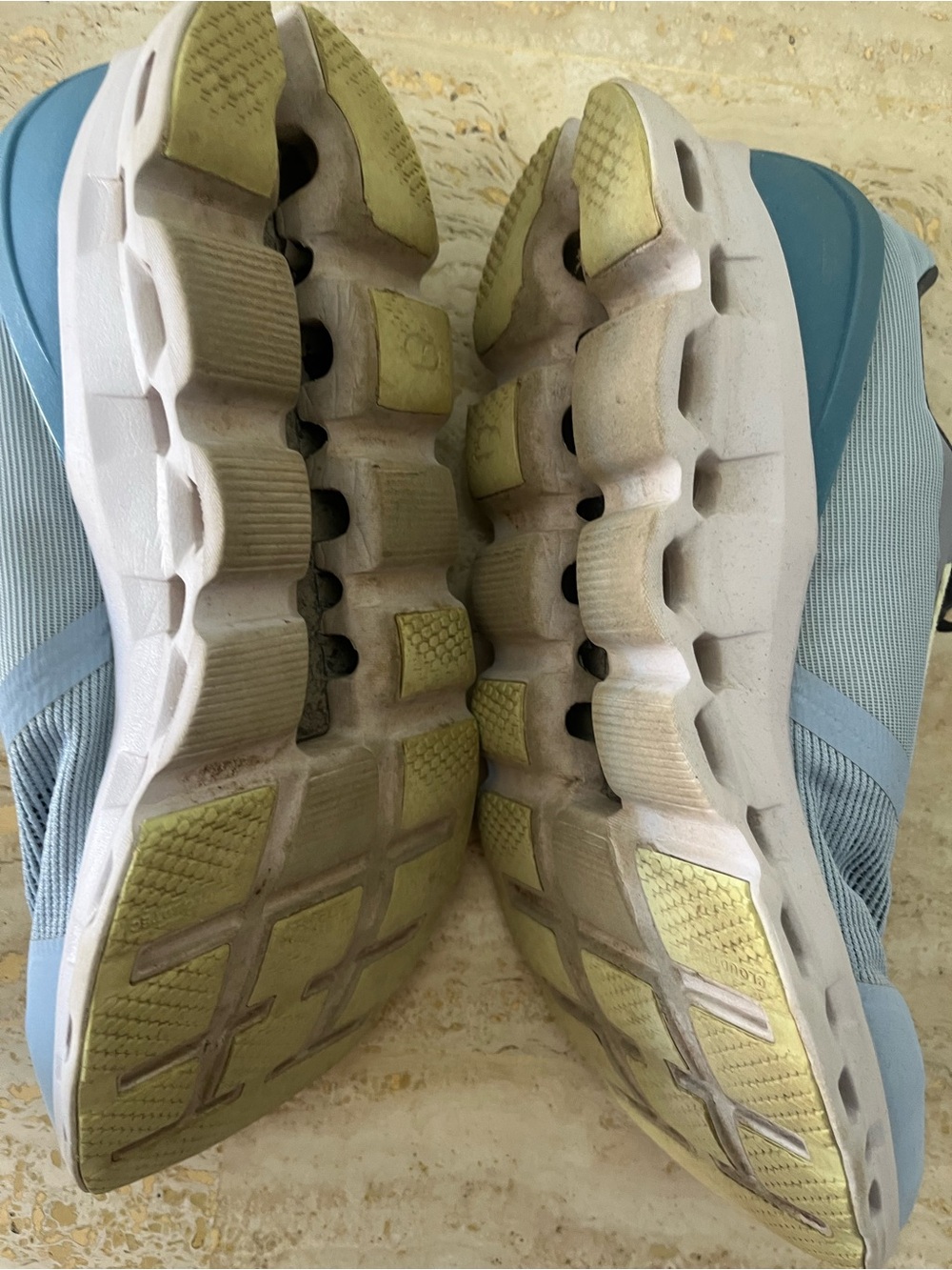 On Cloud Women's Cloudtech Sneakers in Light Gray, Blue, Yellow Accents - Picture 4 of 5